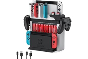 Switch Game Storage with Controller Charger for Nintendo Switch & OLED Model, MLIFEMFUL Switch Charging Dock Charges 6 Joycons, Switch Gaming Accessories Holder Desk, Switch Game Gift Card Organizer