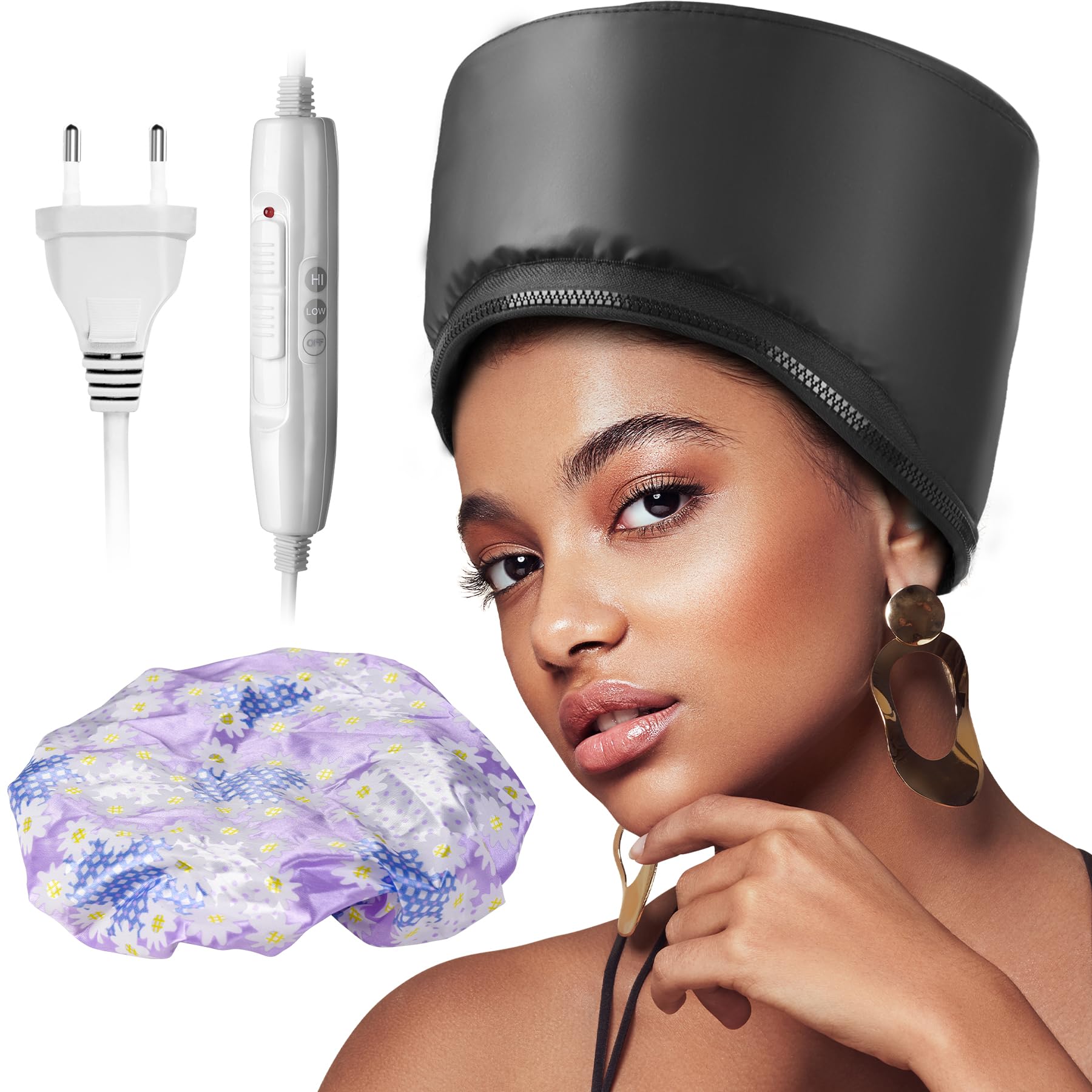 Hair Steamer Cap for Deep Conditioning, Heat Cap for Hair Treatment, Steam Cap for Afro Hair Deep Conditioning, Hair Spa Care Home Use, 2 Temperature Modes