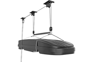 TRUSOON Pulley Hoist System for Cargo Box Garage Ceiling Storage, Hold Up to 150 lbs Capacity, Kayak/Canoes/Bikes/Ladders Pulley System, Fit 10-14 Foot Ceilings, Black