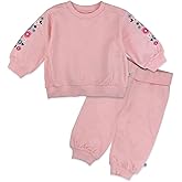 HonestBaby baby-girls 2-piece Cozy Sweatsuit With Embroidered Sleeve 100% Organic Cotton for Infant Baby and Toddler, Girls