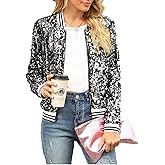ACEFAST INC Women's Shiny Sparkle Sequins Long Sleeve Zip Blazer Halloween Party Bomber Jacket