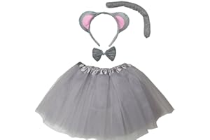 Kirei Sui Kids Girls Child Gray White Mouse Ears Headband & Tutu Costume
