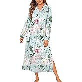 Ekouaer Nightgowns for Women Long Sleeves Nightgown Soft Sleepwear Button V Neck Sleepshirt Long Nightgown S-XXL