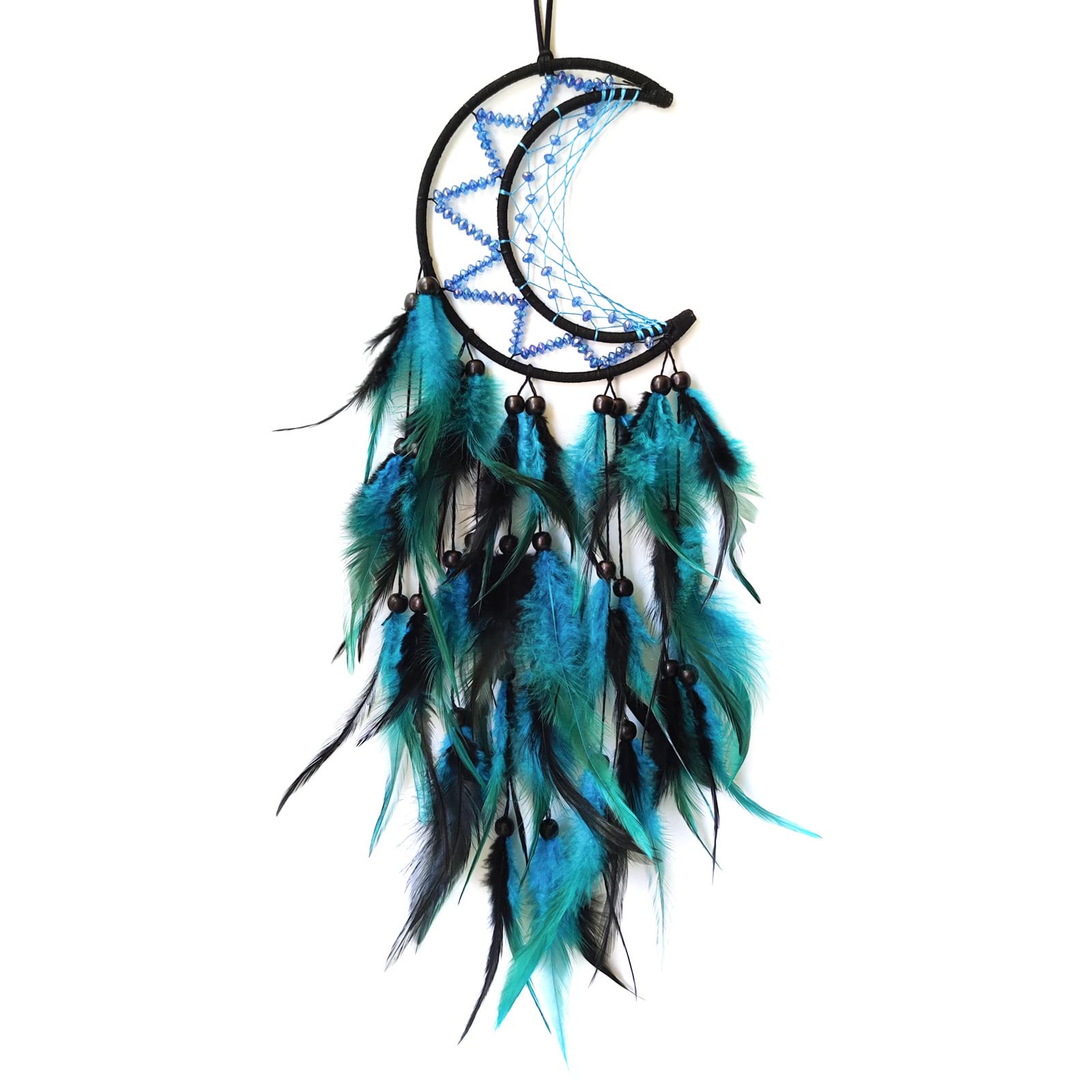 Donko Moon Dream Catcher Black and Blue Dream Catchers Wall Decor Handmade Feather Dreamcatcher Wall Hanging Ornament for Bedroom Living Room Home Decor