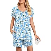 Aodemo Womens Summer Pajama Sets Ruffle Short Sleeves Sleepwear 2 Piece Pjs Lounge Short Pants with Pockets