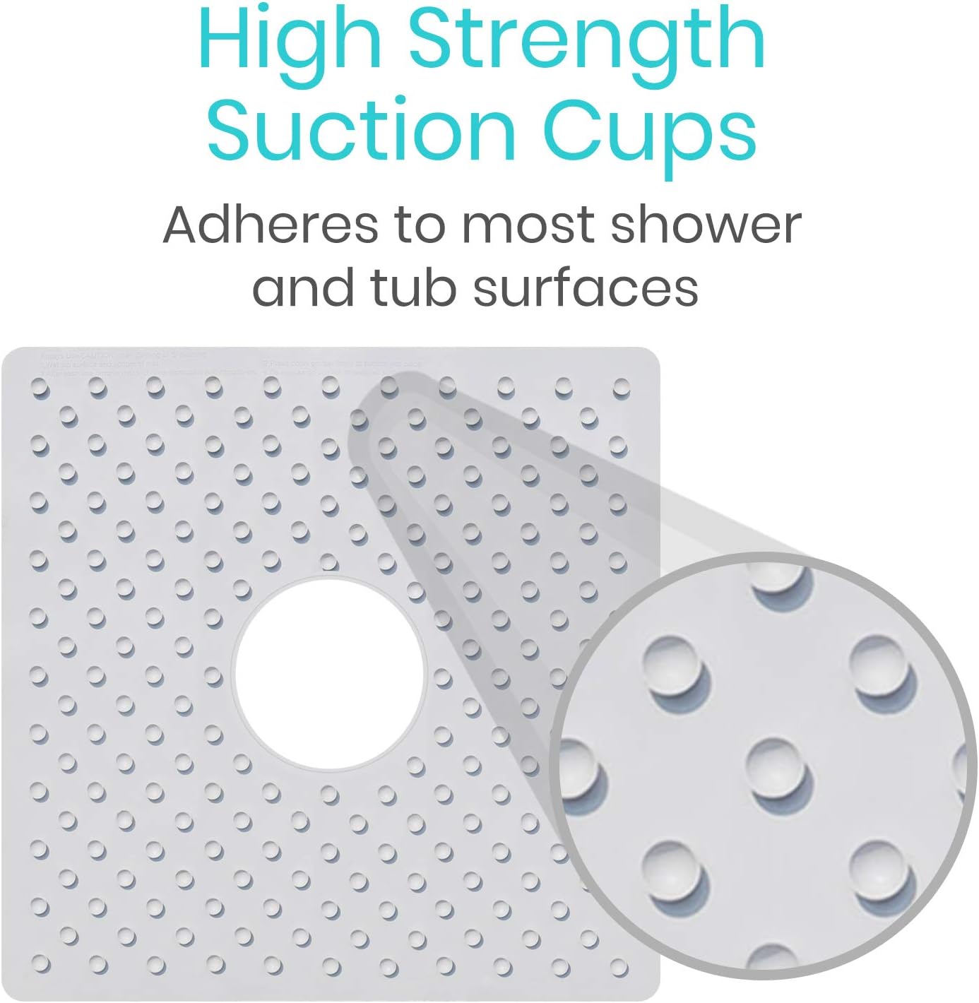 Vive Shower Mat - 22" by 22" Square Non Slip Large Bath Mat for Bathtub - Suction Cup Traction Skid Pad for Stalls, Floors, Tub - Textured Rubber with Drain Hole - for Kids, Baby, Elderly, Adults: Kitchen & Dining