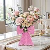 Shlinnuo Pink Bow Glitter Vase – 3-in-1 Flower Planter, Makeup Brush Holder & Desk Decor for Vanity, Bedroom or Gift
