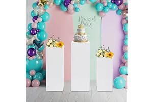 EDUJUAN 3Pcs Square Pedestal Stands for Party, Metal Display Plinth Pillars, Cake Dessert Table Pillar for Wedding Ceremony B