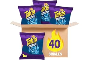 Takis Blue Heat 40 pc / 1 oz Multipack - Intense Hot Chili Pepper Flavored Extreme Spicy Rolled Tortilla Chips - Individual Bags, Perfect for Tailgates, Parties, Lunchboxes or Lunches