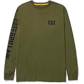 Caterpillar Trademark Banner Long Sleeve Tee Shirts for Men with Center Back Neck Wire Management Loop and Cat Workwear Logo