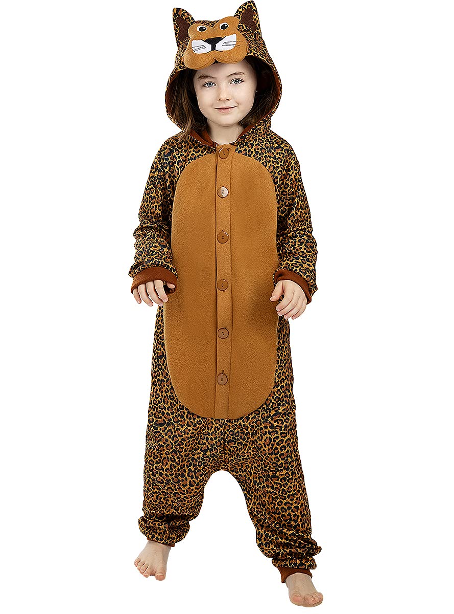 Funidelia | Onesie Leopard Costume for boys and girls Animals, Desert, Jungle - Costumes for kids, accessory fancy dress & props for Halloween, carnival & parties - Size 10-12 years - Brown
