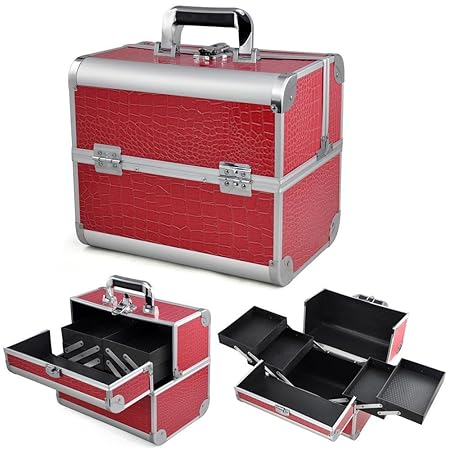 Yaheetech Kosmetikkoffer Schminkkoffer Beautycase Multikoffer Angelkoffer Aluminium 31x 20 x 28cm (Rosa Crocodile)