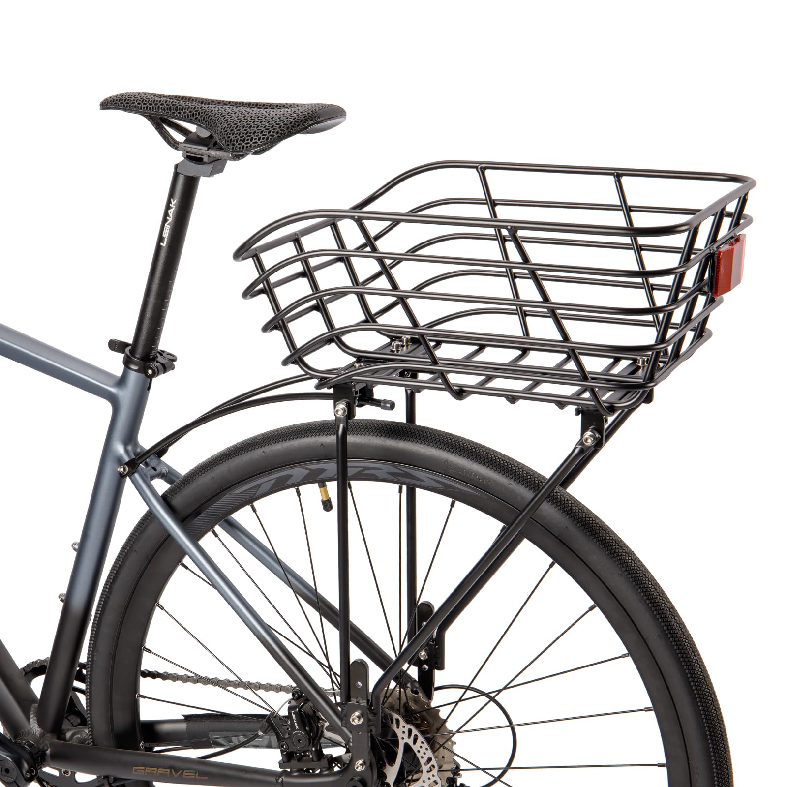 Photo 1 of Rear Bike Basket with Rack - Rear Rack with Fixed Basket for Disc Brake/Non-Disc Brake Mount - Bicycle Basket Cargo Touring Carrier fit 26”-29” and 700c