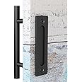 EaseLife 12" Sliding Barn Door Handles and Pulls, Rustic Double Sided Hardware Set, Heavy Duty, Matte Black Powder Coated Finish, Easy Install