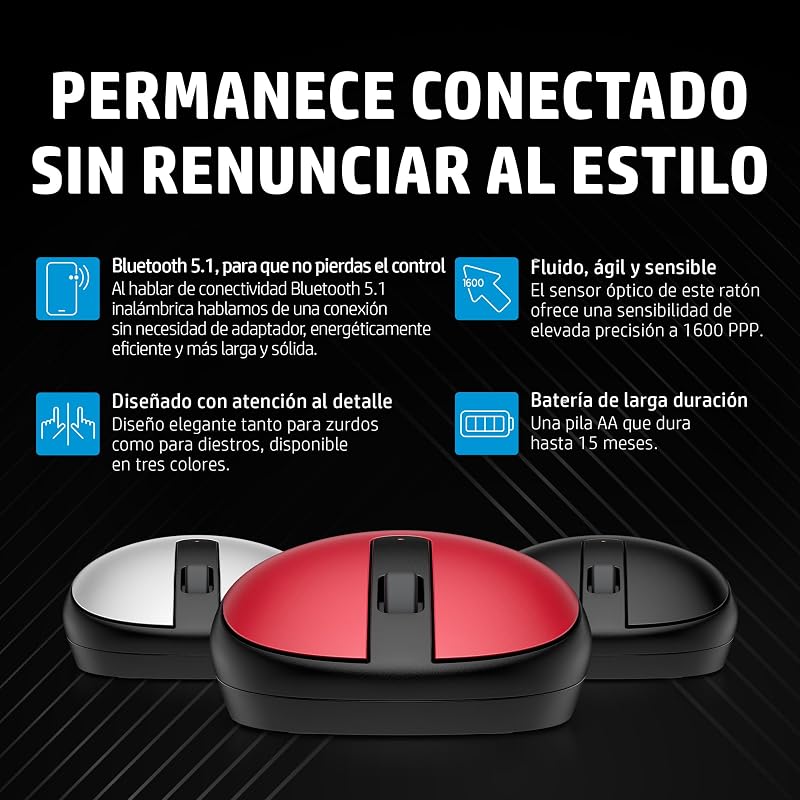 Rato sem fios Empire 240 (sensor ótico de 1600 dpi, Bluetooth 5.1, 3 botões, roda de scroll, design ambidestro elegante, Windows 11, macOS, Chrome OS) prateado