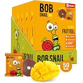 Bob Snail Fruit Roll Ups &ndash; Healthy Sweets Snacks, Real Dried Fruits, No Added Sugar, Vegan, Nut Free, Candy for Adults, Kids, with &ndash; Bulk 50 pcs Rolls, 500g (Mango)