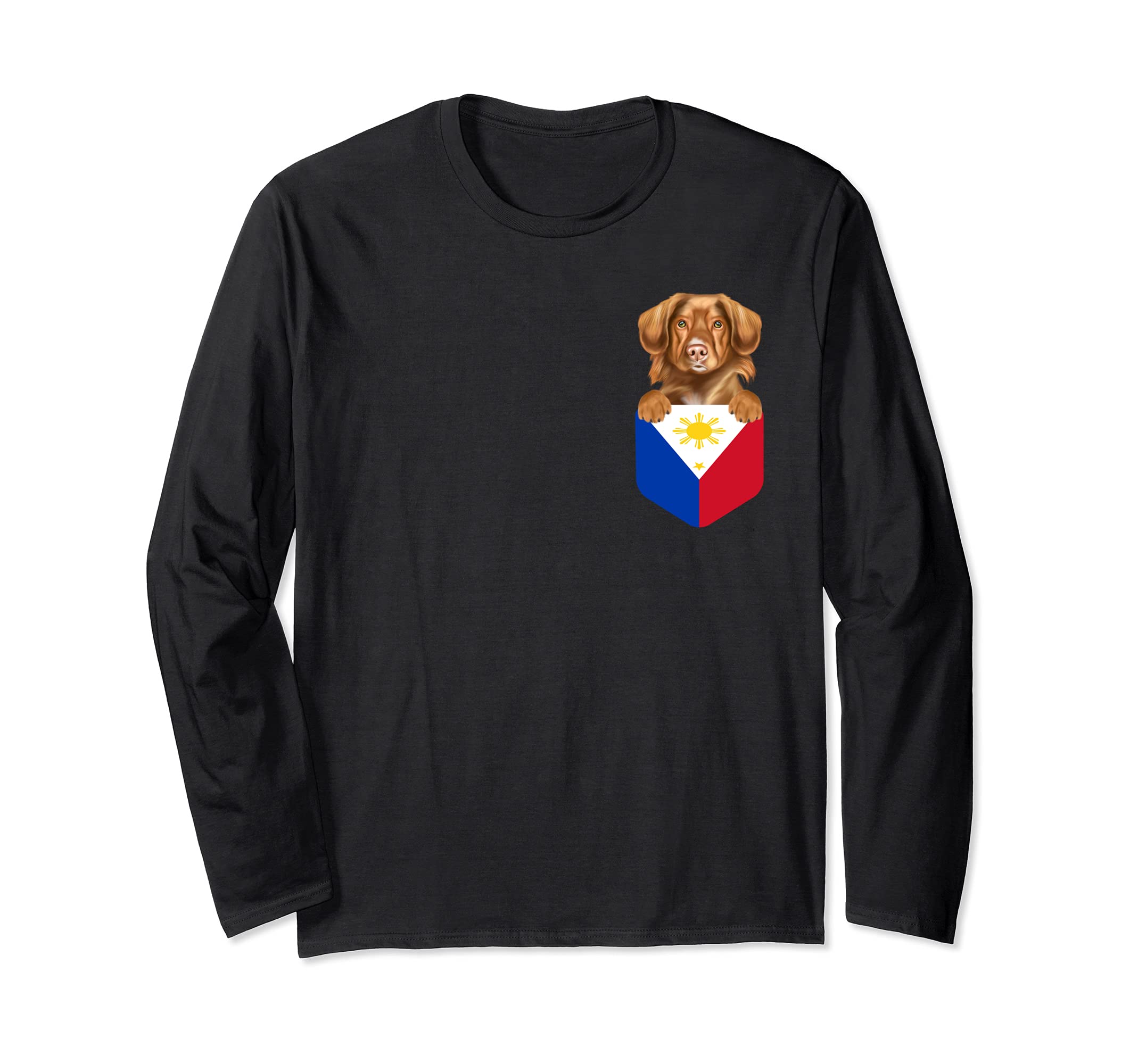 Philippines Flag Duck Tolling Retrievers Dog In Pocket Long Sleeve T-Shirt