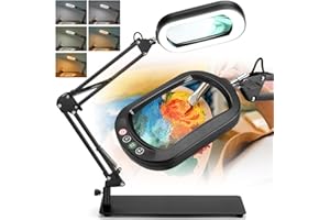 IVMAIE 10X Square Magnifying Glass with Light and Stand, Real Glass Lighted Magnifier Hands Free, 5 Color Modes, Brightness Stepless Dimming, 2-in-1 Desk Lamp with Clamp for Close Work, Craft, Hobby, Reading