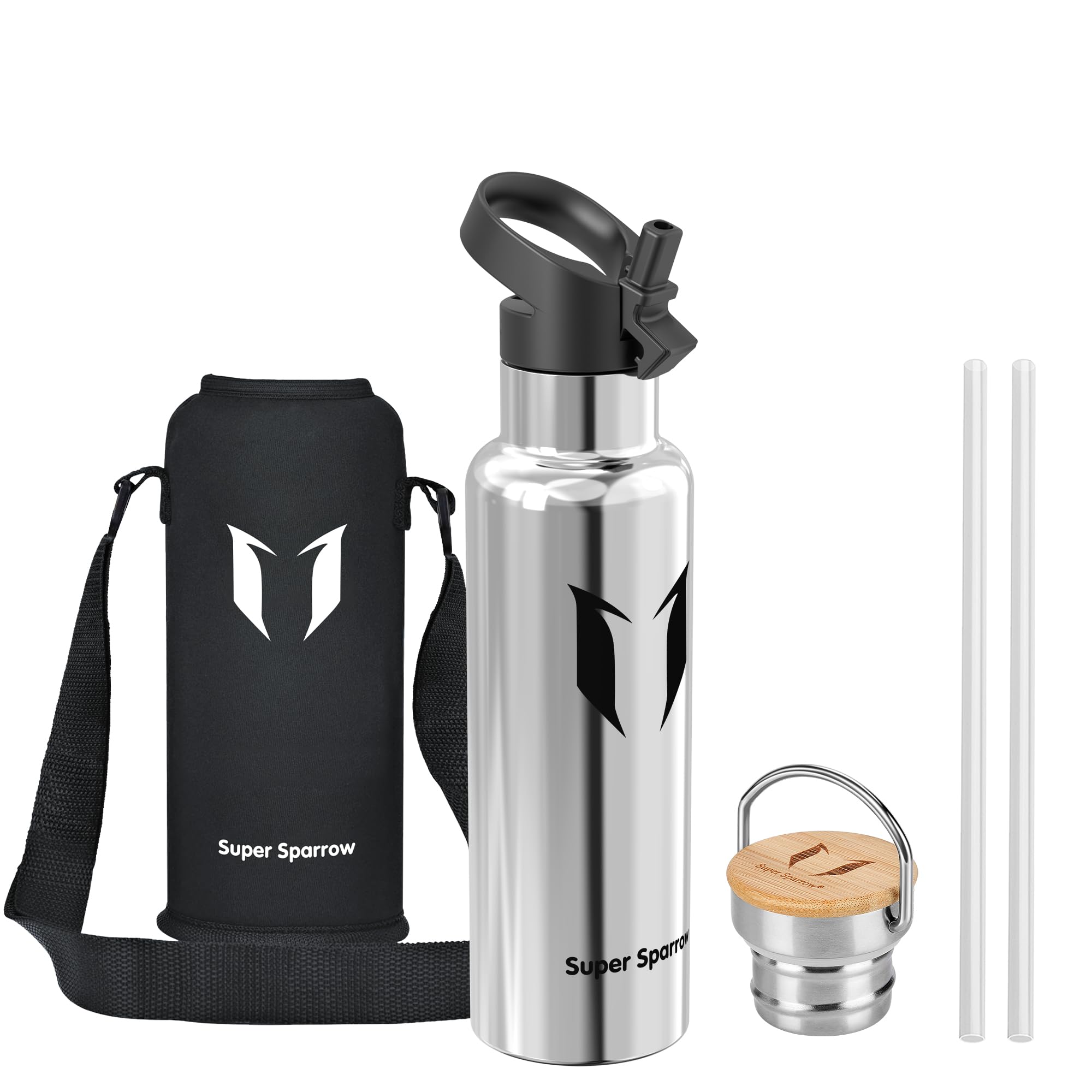 Super Sparrow Stainless Steel Water Bottle -620ml- Vacuum Insulated Metal Water Bottle - Standard Mouth Flask - BPA Free - Ideal Straw Water Bottle for Work, Gym, Travel, Sports
