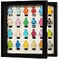 VERANI Minifigure Display Case with Base Plate - Foldable Minifigure Memorabilia Display Cabinet with Real Glass for Wall and Table Top Builiding Minifigures Small Objects Collection, Small Black