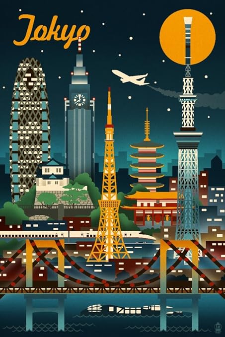 Amazon Com Tokyo Japan Retro Skyline 12x18 Art Print Wall Decor Travel Poster Wall Art