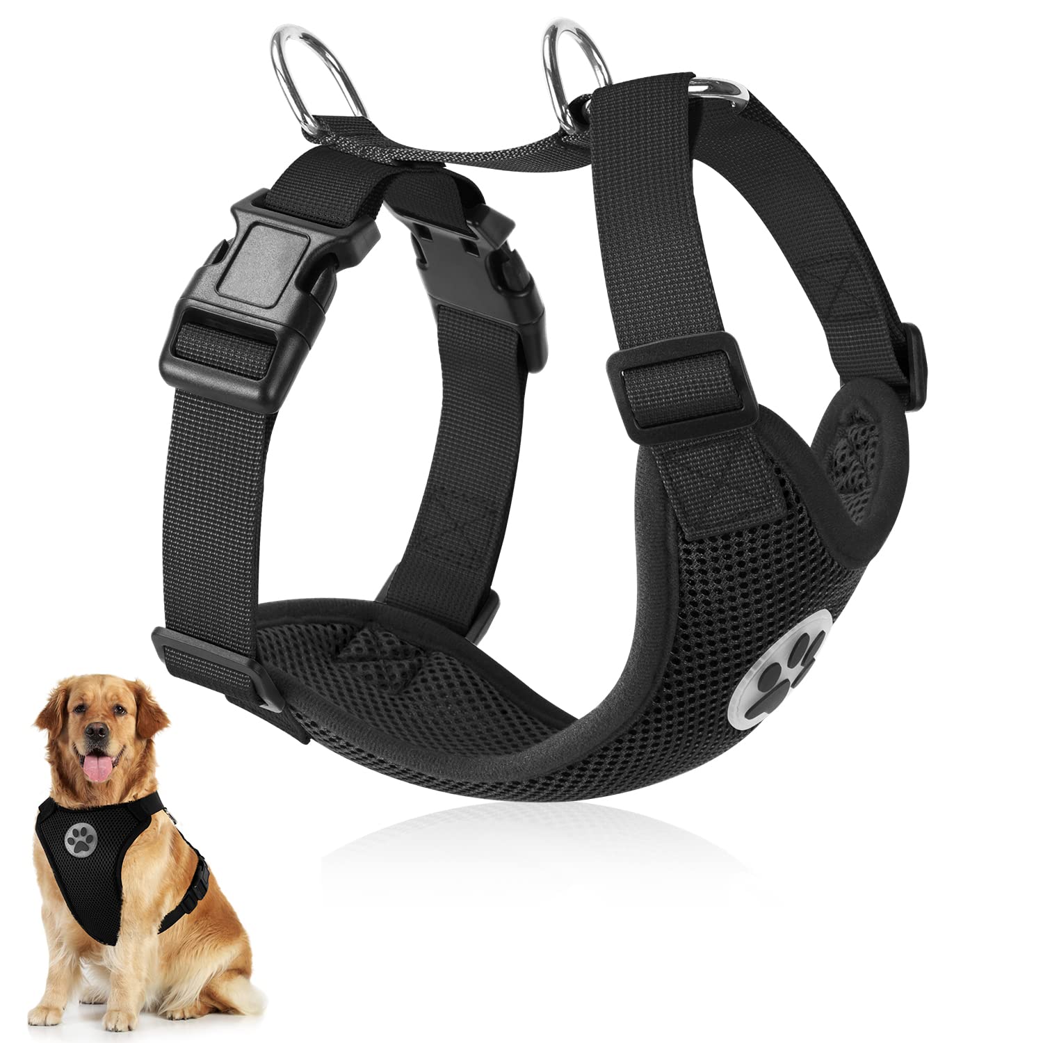 SlowTon Dog Car Vest Harness Multifunction Adjustable Double-Ring Breathable Mesh Fabric Harness for Cat Puppy Road Trip Daily Walks