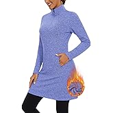 WOWENY Women's Fleece Dress Thermal Sweatshirt Tunic Dress Long Quarter Zip Pullover Polar Winter Dress with Pocket