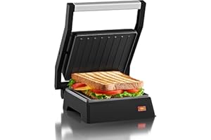 Elite Gourmet EPN160X 5.5 x 5.3" Multifunctional, Compact Electric Panini Press, Contact Grill, 180° Flat Grill, Lightweight, Floating Top-plate, Cool-touch Handle Non-Stick Surface, Black
