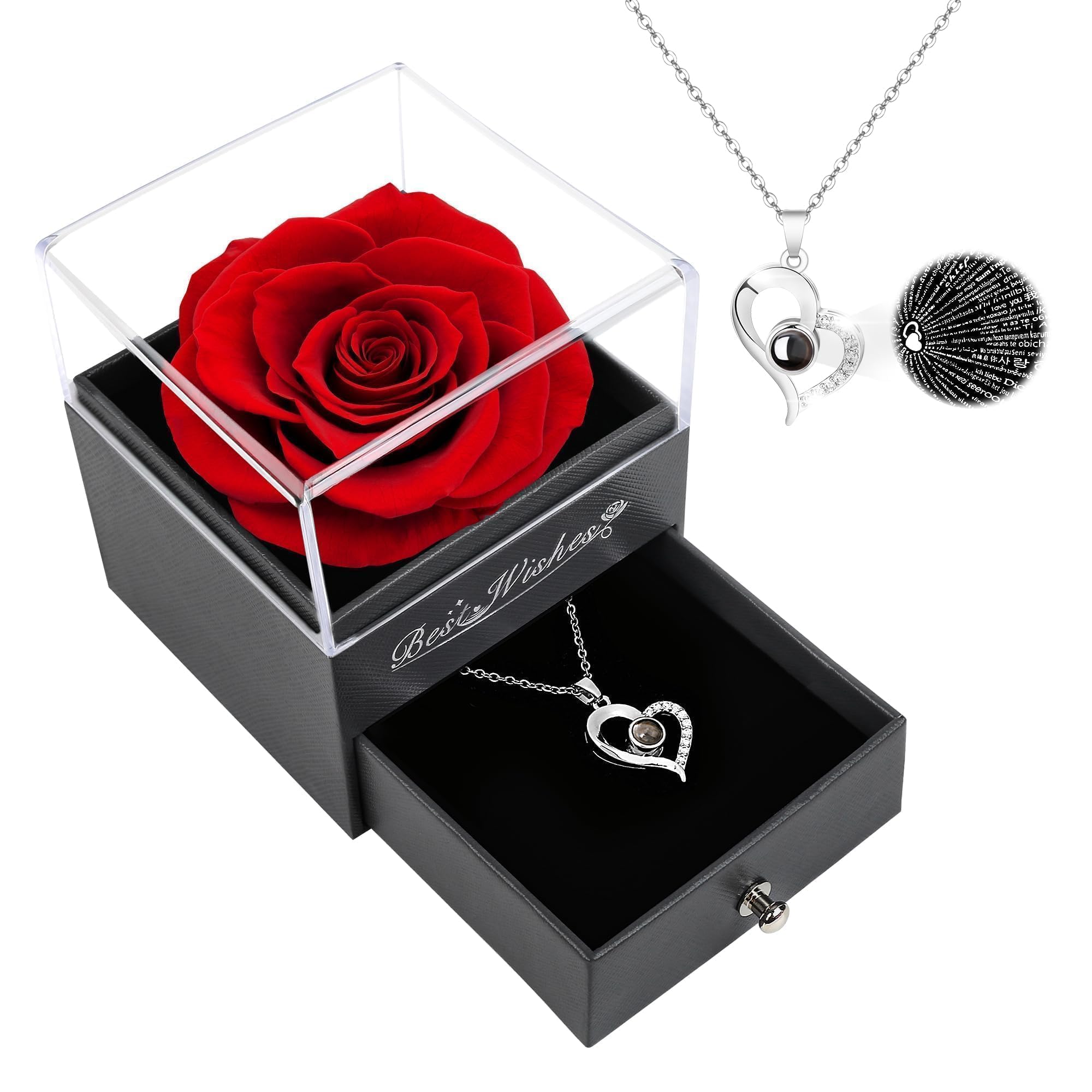 Childom Mothers Day Rose Gifts for Mum,Birthday Gifts for Women,Mothers Day Flowers Gift For Wife,Preserved Rose Flowers with "I Love You" Necklace,Eternal Present for Women Mum,Her, Wife,Girlfriend