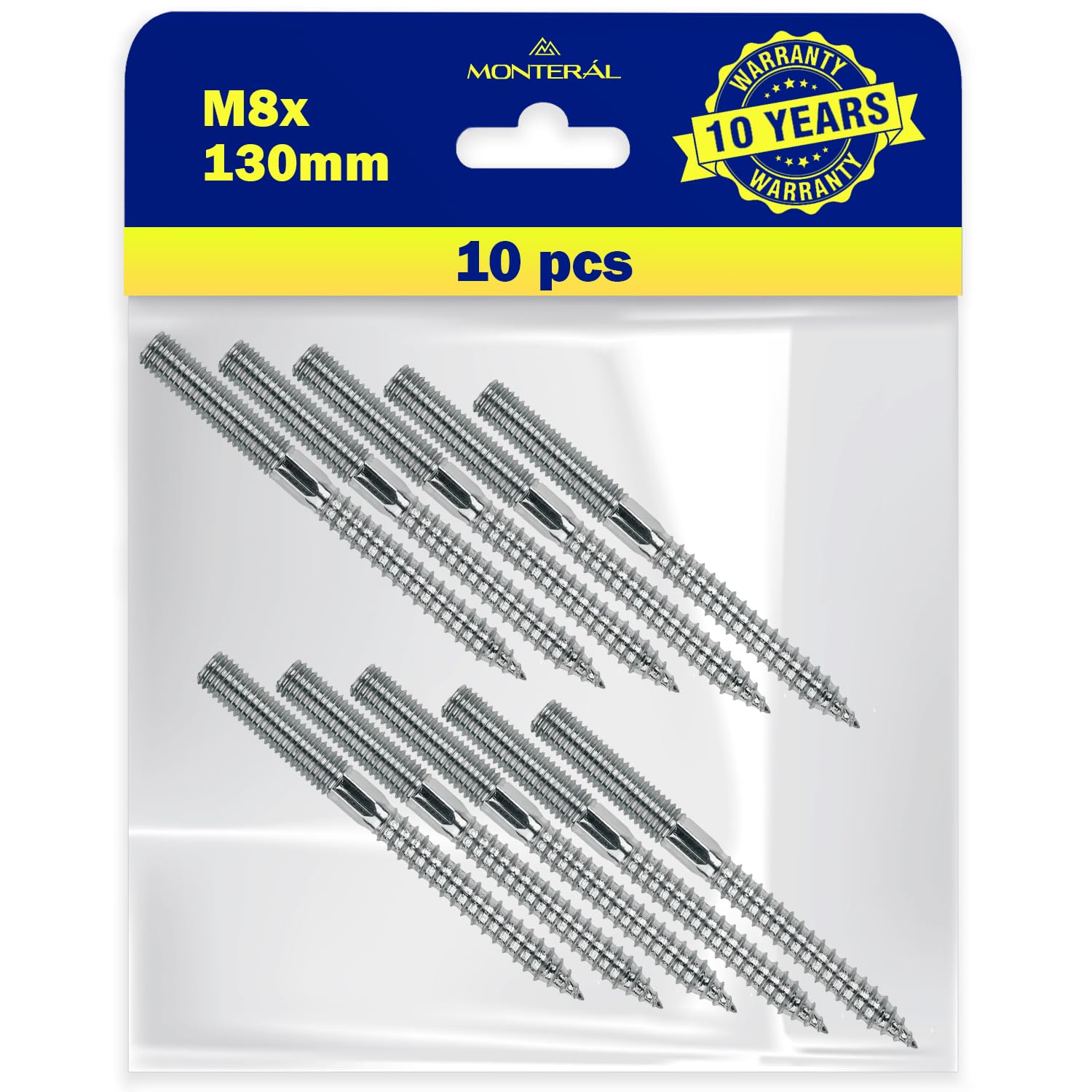10 Pieces Screws Double Threaded M8 with a Length of 130 mm - Warranty 10 Years – MONTERAL