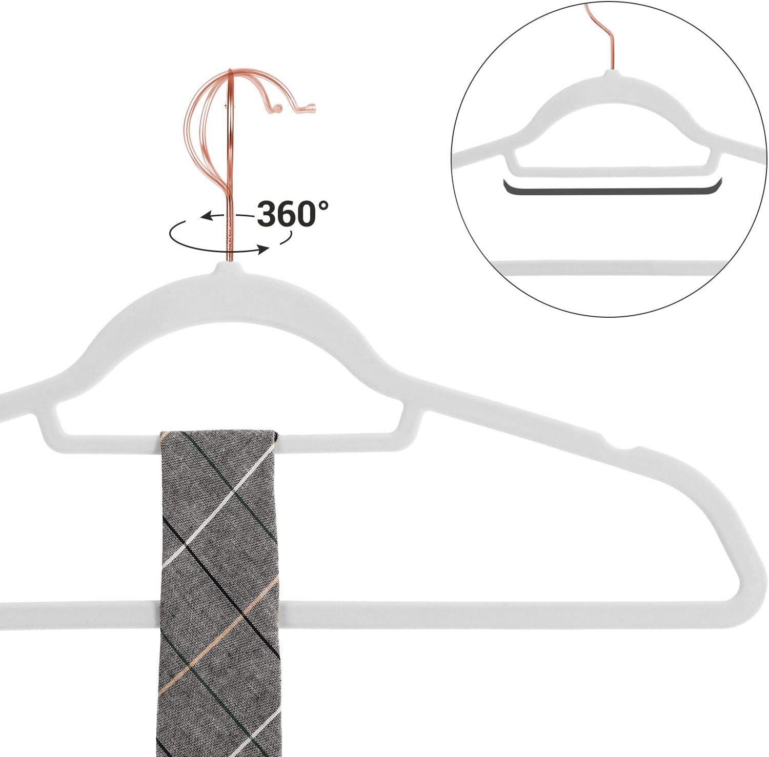 SONGMICS Velvet Hangers, Set of 30 Clothes Coat Hangers, Non-Slip, with Tie Bar and 360° Swivel Hook, Space-Saving - Image 5