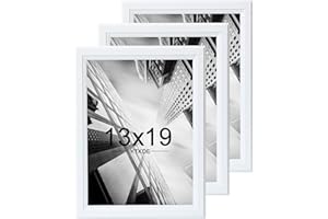 KTKDE 13x19 Picture Frame Set of 3,White Wooded Shatter Resistant Glass, Vertical & Horizontal Wall Hanging for Wall Display,Studio Gallery Photo Frame for Photos, Posters & Art Prints