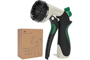 MORROWIND Garden Hose Nozzle, Heavy Duty Metal Water Nozzle with 8 Adjustable Spray Patterns, High Pressure Ergonomic Flow Control for Watering Plants, Lawns, Washing Cars, Pets, Black with Green
