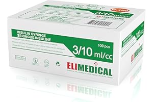 Elimedical Veterinary Insulin Syringe U-100 0.3cc (ml), 31G x 5/16 inch (7.9mm), Individually Packed, for Pet Cat or Dog, 100 per box, 03V3108B