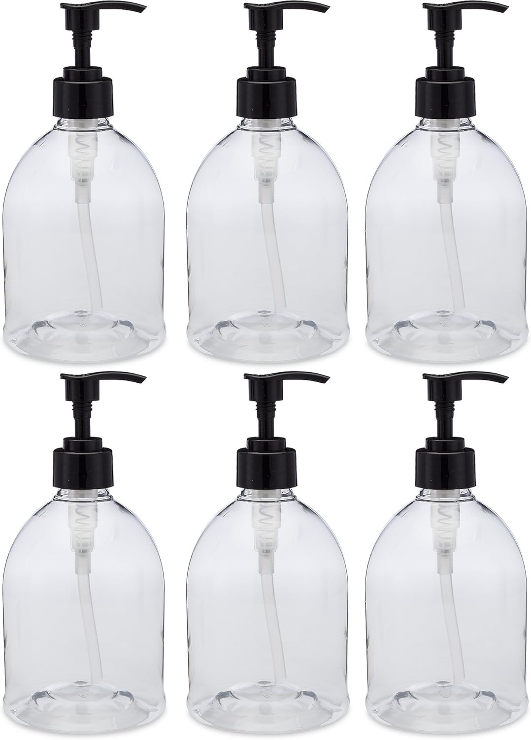 (6 Pack) Earth's Essentials Versatile 16 Ounce Refillable Designer Pump Bottles. Excellent Liquid Hand Soap Dispensers. Great for Dispensing Homemade Lotions, Shampoos and Massage Oils.