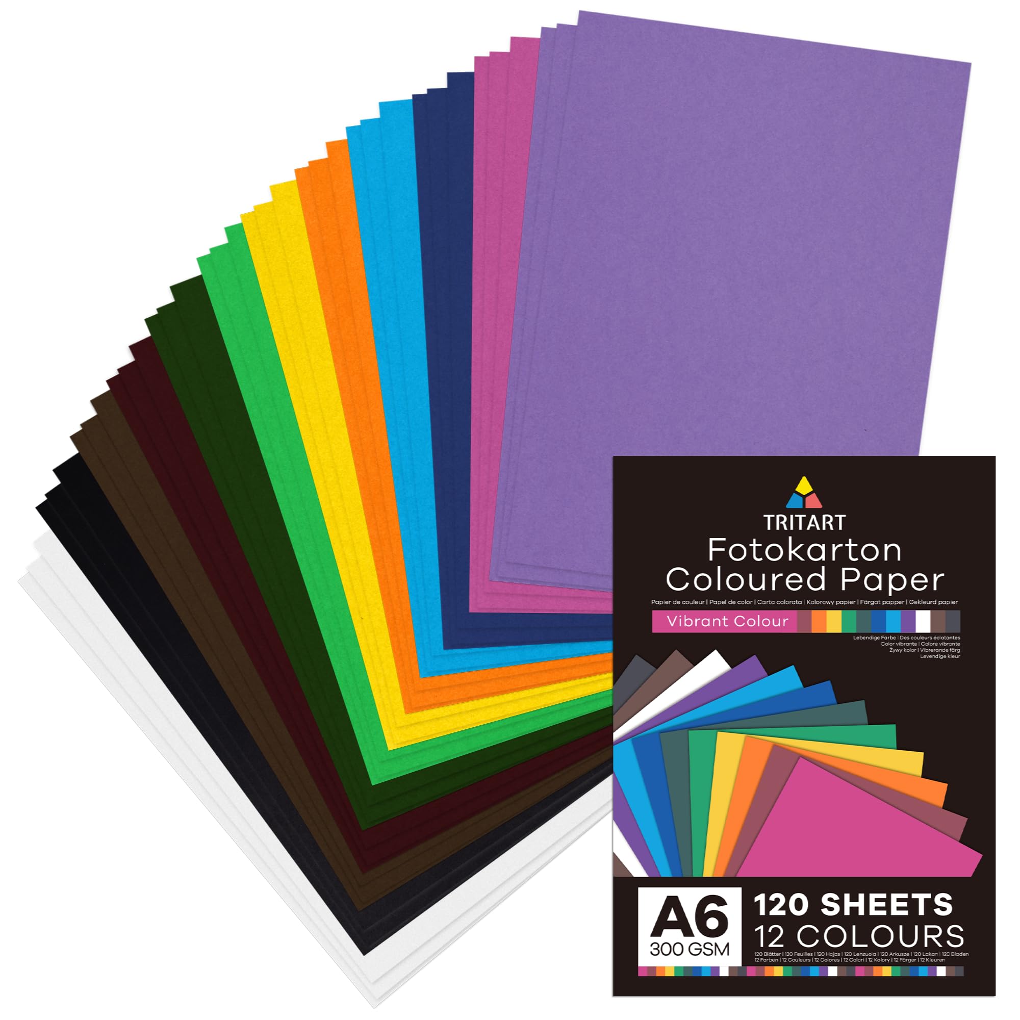Tritart Photo Cardboard A6 Coloured 300g/m² - 120 Sheets of Coloured Paper - Index Cards A6 - Cardboard for Handicrafts - Craft Paper Set - 300gsm