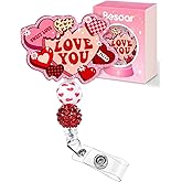Besoar Valentine Badge Reel Holder Clip - Cute Heart Pink Red Cookies Retractable ID Name Card Badge Reel with Charm Alligator Clip, Office Nurse Nursing Medical Worker Student Accessories Gifts