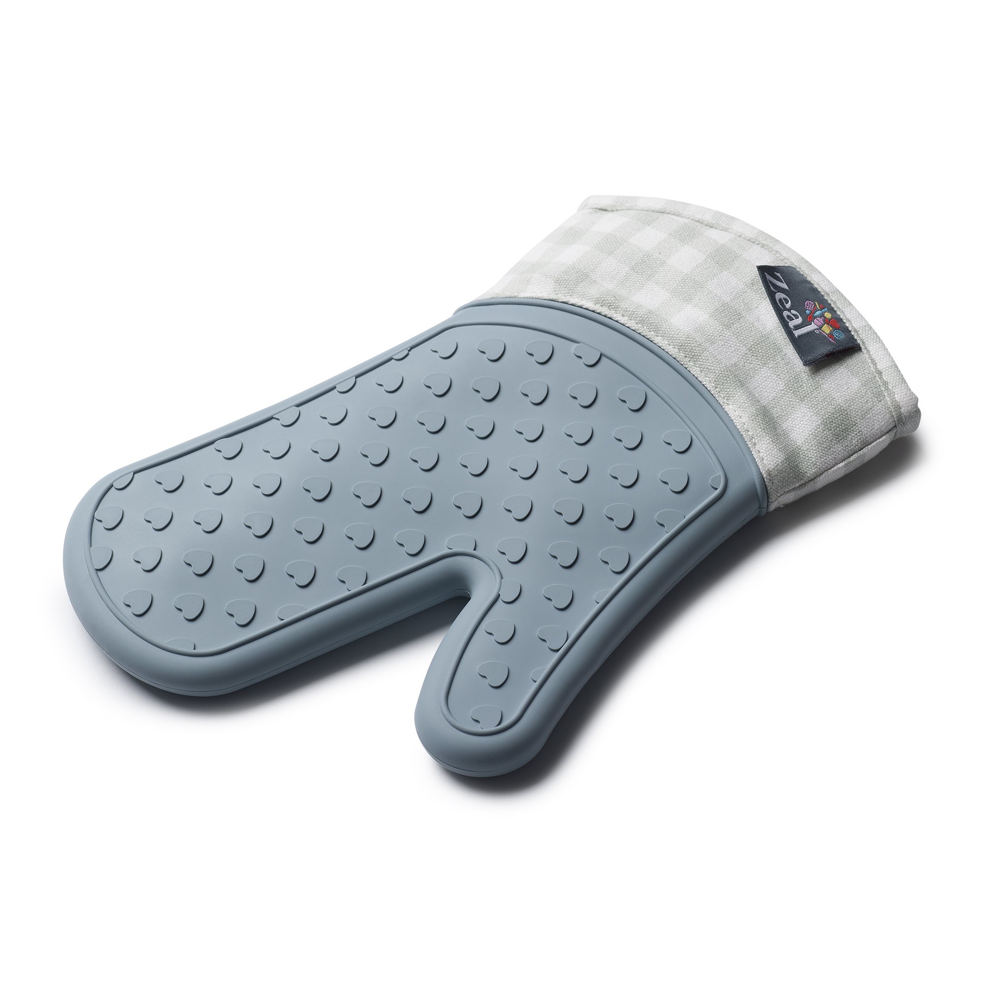 Zeal Silicone Heavy Duty Single Oven Mitt Glove Gingham, Duck Egg Blue (29 cm Long)