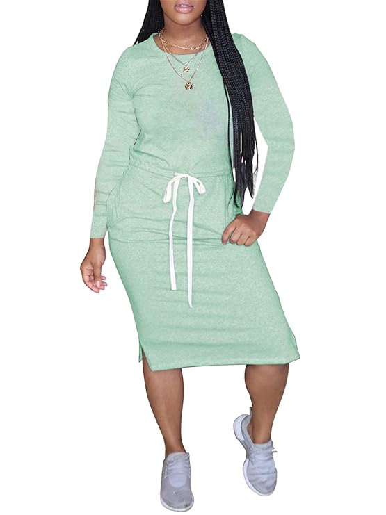 Buy Women's Sexy Long Sleeve Sweatshirt Dress Crewneck Pullover Casual Bodycon Midi Sweater 