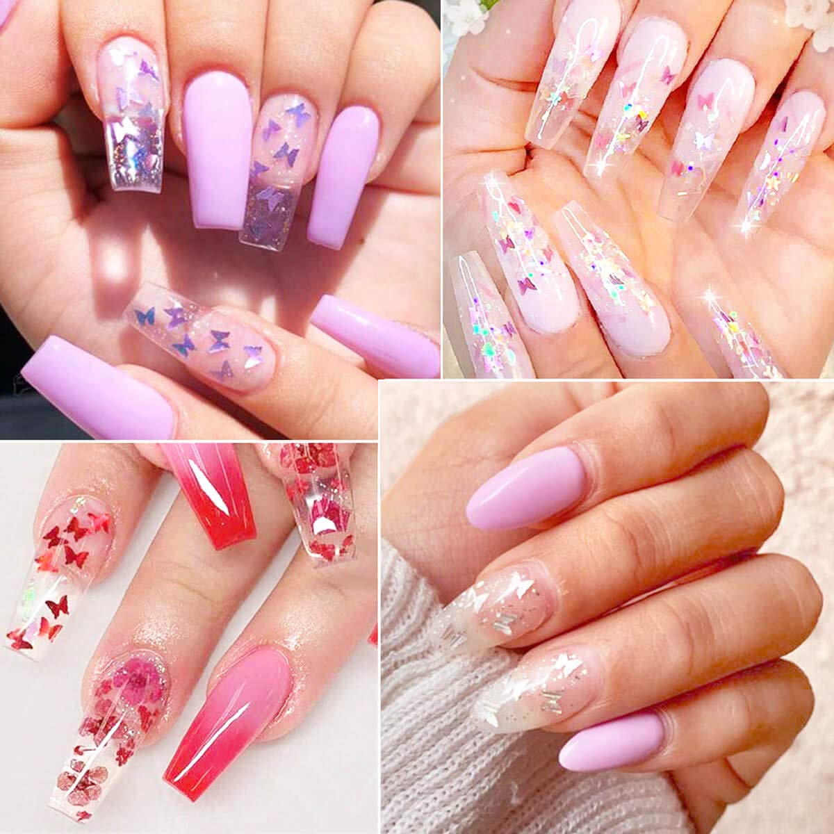 Butterfly Nail Art Glitter Sequins - 3D Laser Holographic Acrylic Nail Design Accessories Iridescent Nail Glitter Flakes Decorations for Make Up Body Face Hair Eye Decor Butterflies Shaped - 12 Color: Beauty