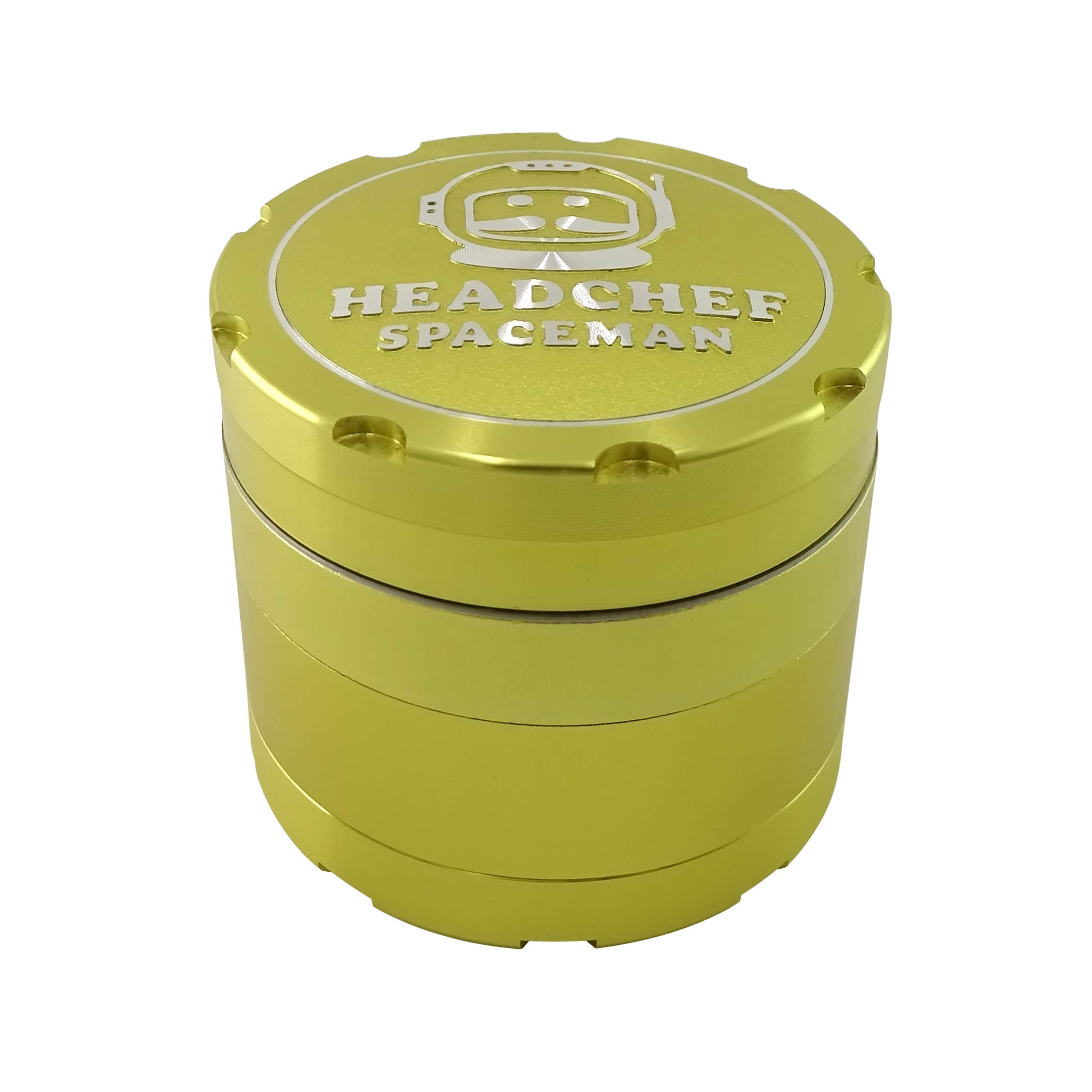 Headchef Spaceman Metal Herb Grinder with Laser Beam Cut, Ultra Sharp Teeth and Sifter Scraper, Version 2 – 4 Piece Grinder, 55mm (Plasma Yellow)