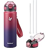 Enerbone 24 oz Insulated Water Bottle, Stainless Steel Bottle with Carrying Strap, Double-Wall Vacuum Insulation Design, Leakproof Sports Bottle with Straw, Keep Drinks Cold or Hot for Hours