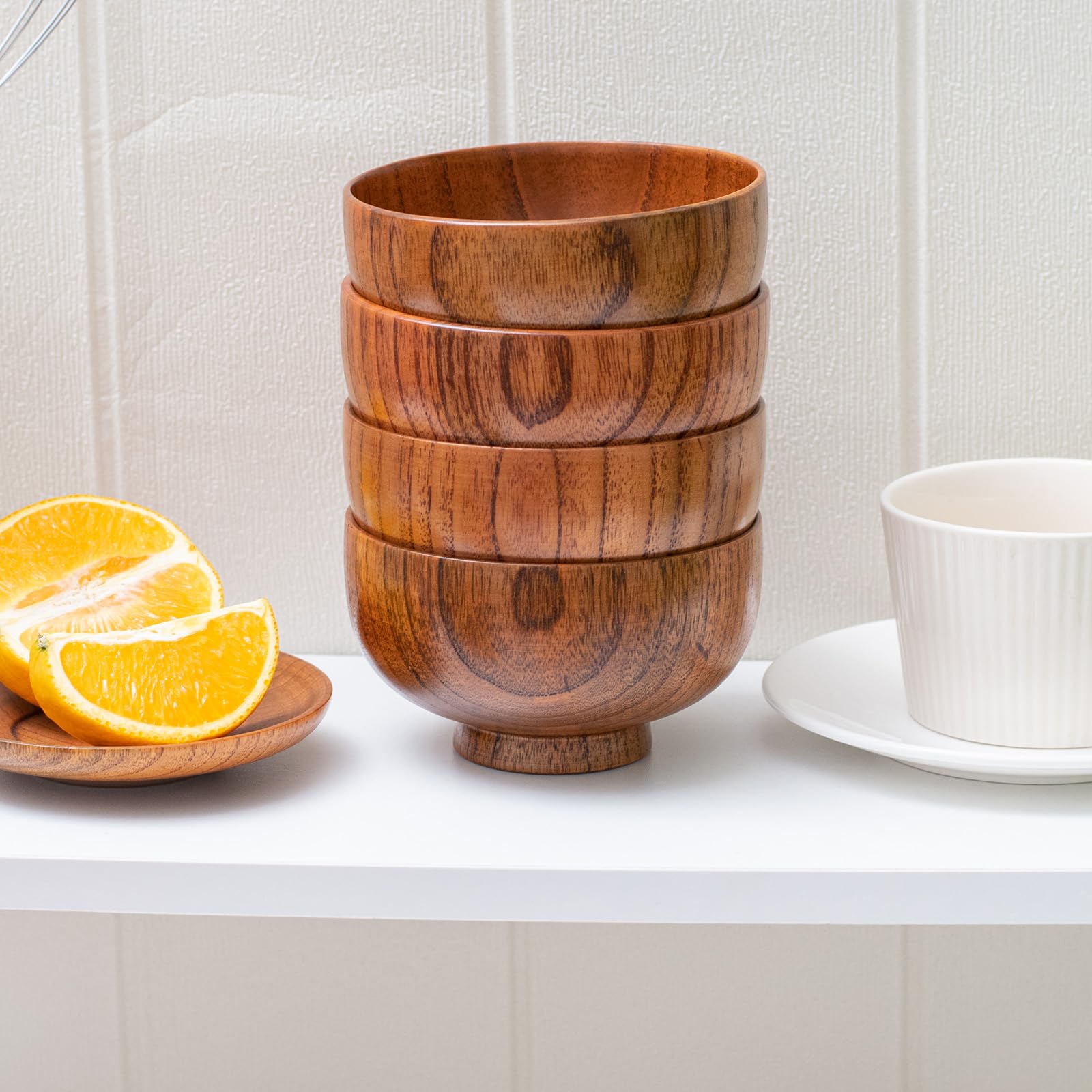 Cospring Handmade Wood Bowl, Mug, for Rice, Soup, Dip, Coffee, Tea, Decoration (4PCS Jujube Bowls, M: 4.5'' Dia x 2.6'' High) - Image 3