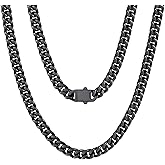 U7 Stainless Steel Chain Necklace for Men, Silver/Black/Gold Plated Cuban Link Chain, Thick Hip Hop Curb Chain Choker Jewelry 5/7/9/12mm 18-30 Inches for Mens Women