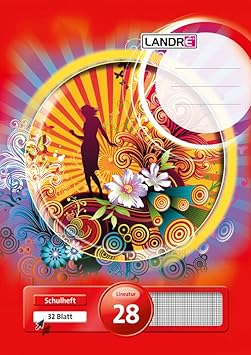 LANDRE 100050059 Schulheft 10er Pack A4 32 Blatt Lineatur 28 - kariert mit Doppelrand 3 Motive sortiert
