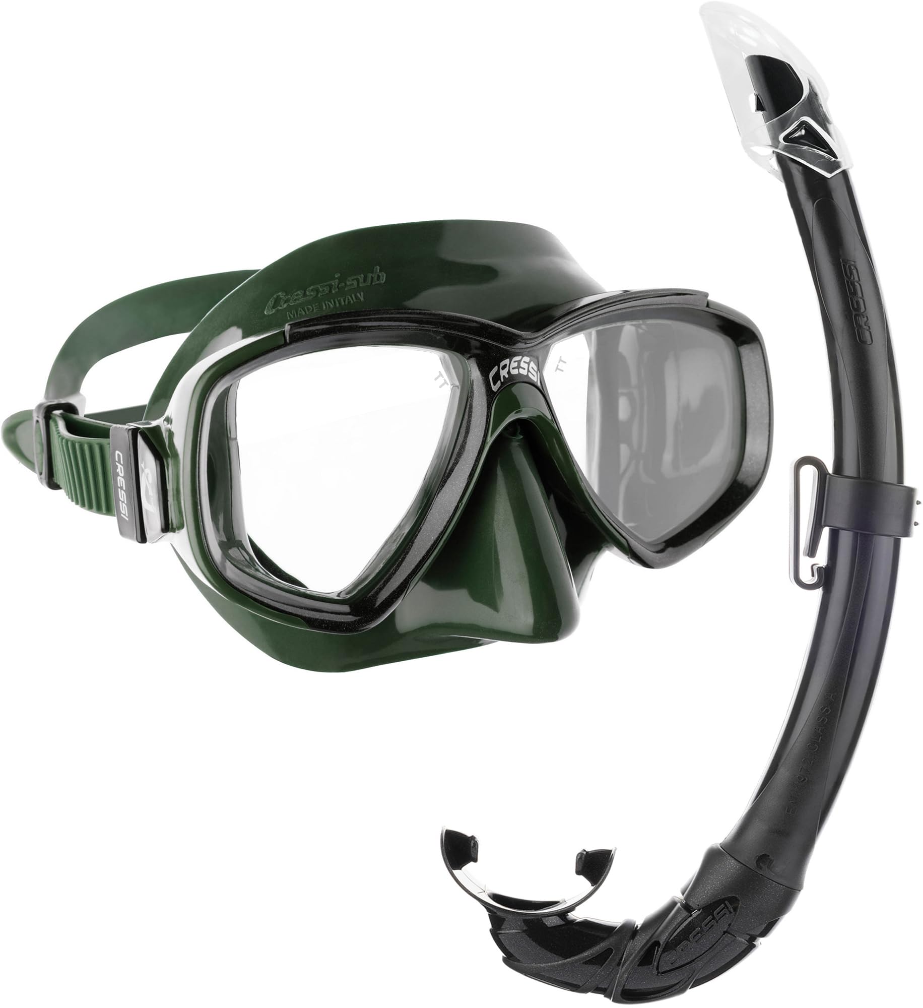 Cressi Perla & Mexico - Combo Set Mask Perla + Snorkel Mexico, Green/Black, One Size, Unisex Adult