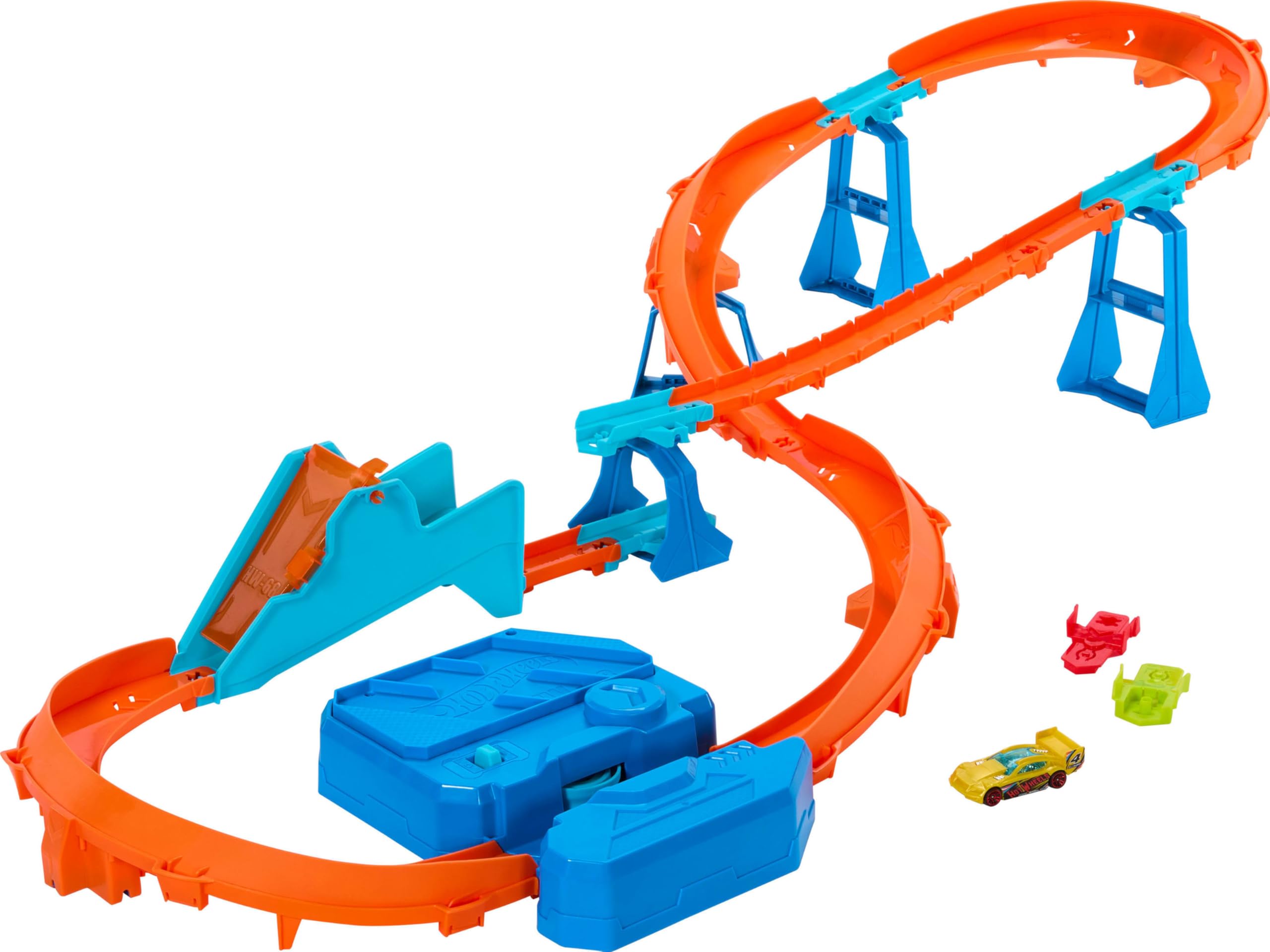 Photo 1 of Hot Wheels Toy Car Track Set, Deluxe Building Box with Motorized Booster, 1:64 Scale Vehicle, Speed Snap Track, Boosted Jump Speedway