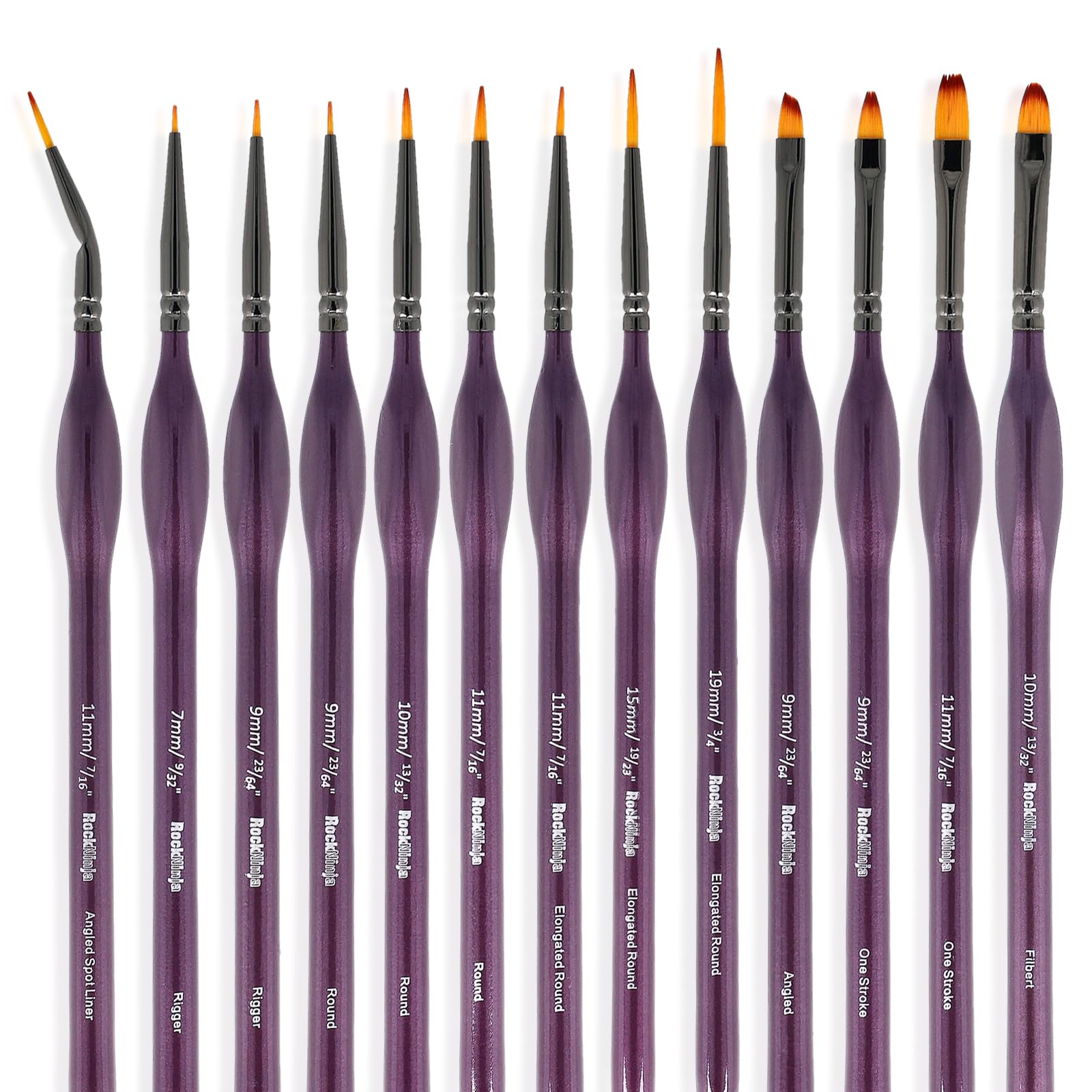Detail Paint Brush Set, Rock Ninja 13pcs Miniature Brushes for Fine Detailing & Art Painting - Acrylic,Watercolor, Oil Miniatures, Scale Models, Airplane Kits, Nail, Line Drawing