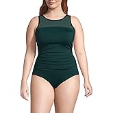 Lands' End Women's Plus Size Chlorine Resistant Smoothing Control Mesh High Neck One Piece Swimsuit 24W Deep Balsam