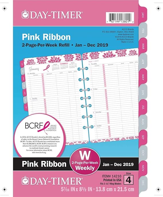 DayTimer 2019 Planner Refill, 51/2” x 81/2”, Desk Size 4, Two Pages Per Week, Loose Leaf